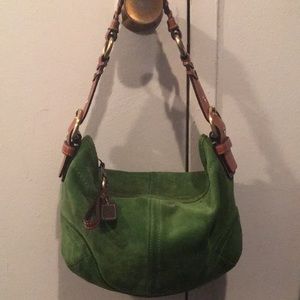Coach purse, beautiful green suede. Rare.